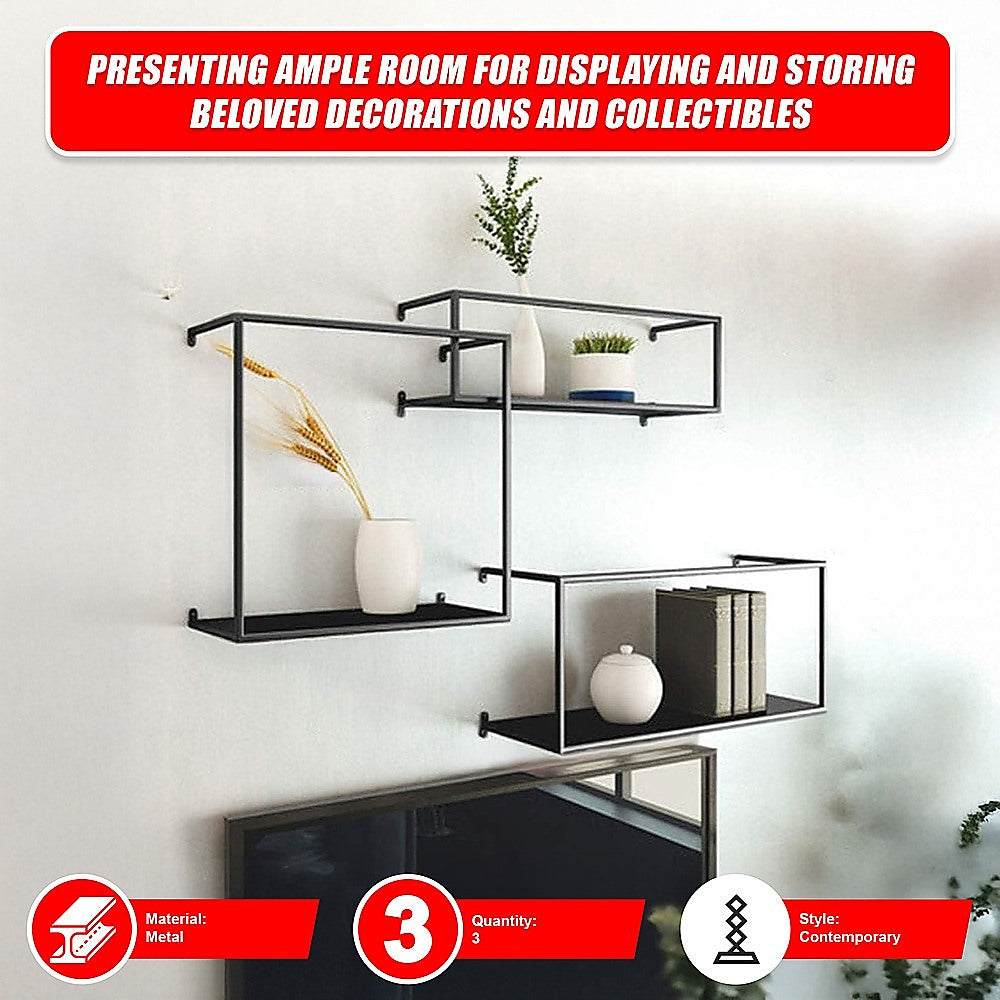 Floating Shelves Retro Industrial Ledge Black Metal Display Stand - TRENDZ
