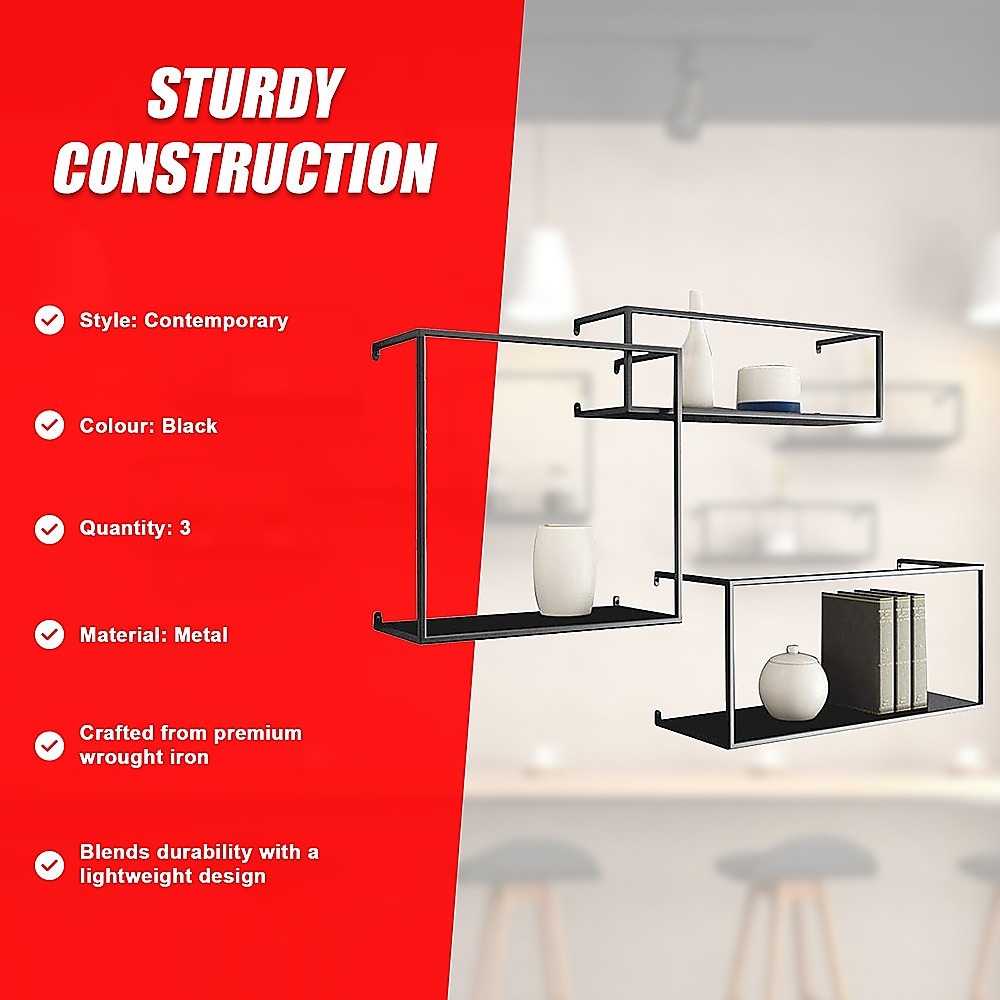 Floating Shelves Retro Industrial Ledge Black Metal Display Stand - TRENDZ