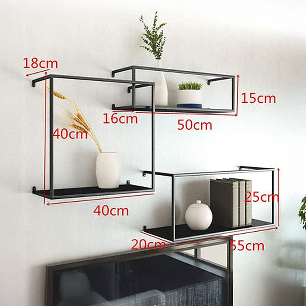 Floating Shelves Retro Industrial Ledge Black Metal Display Stand - TRENDZ