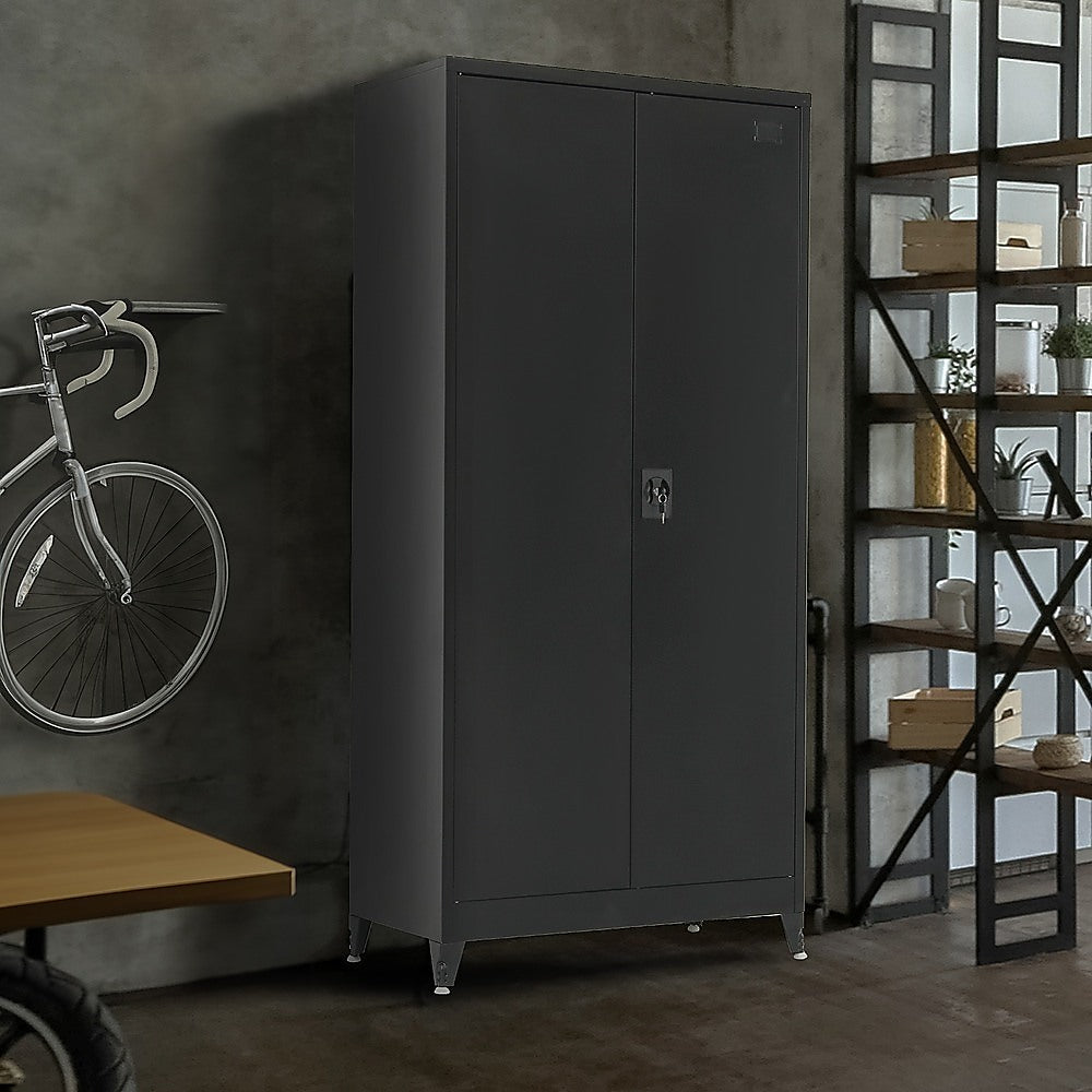 Two-Door Metal Cabinet Shelf Storage for Home Office Gym - TRENDZ