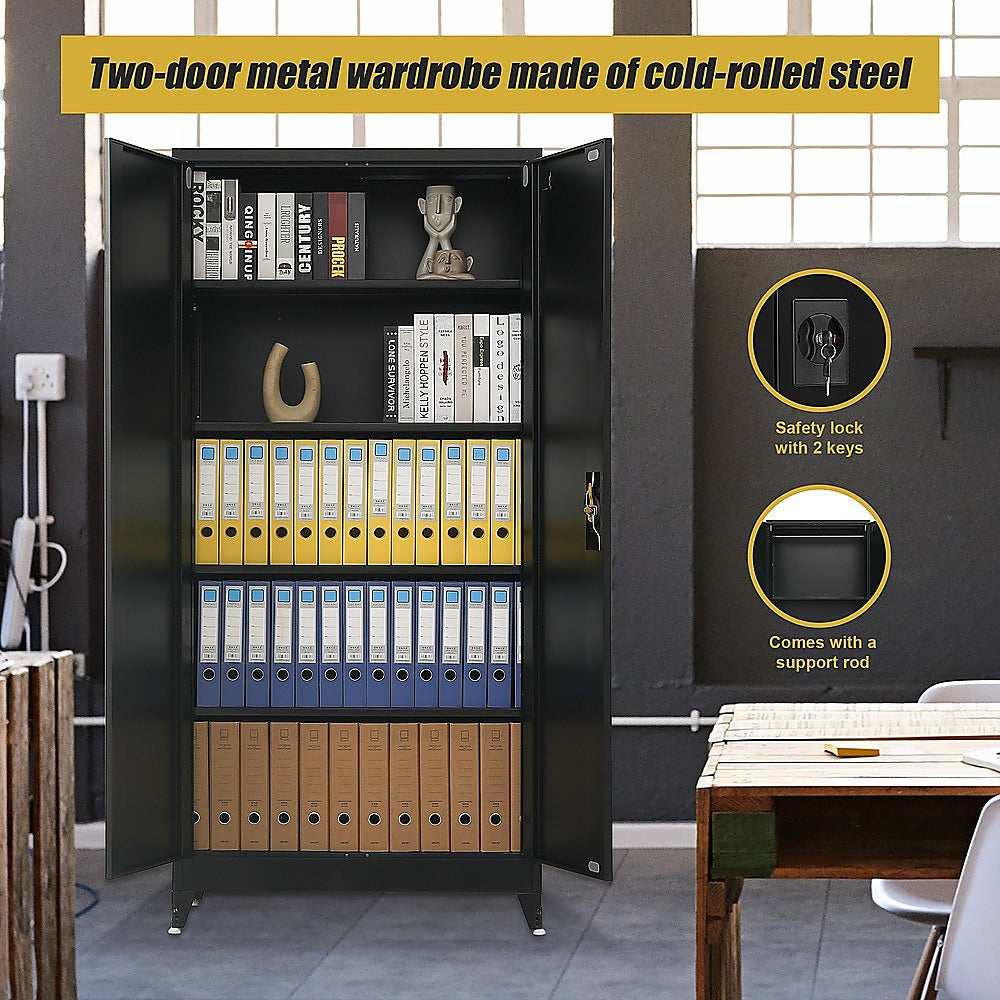 Two-Door Metal Cabinet Shelf Storage for Home Office Gym - TRENDZ