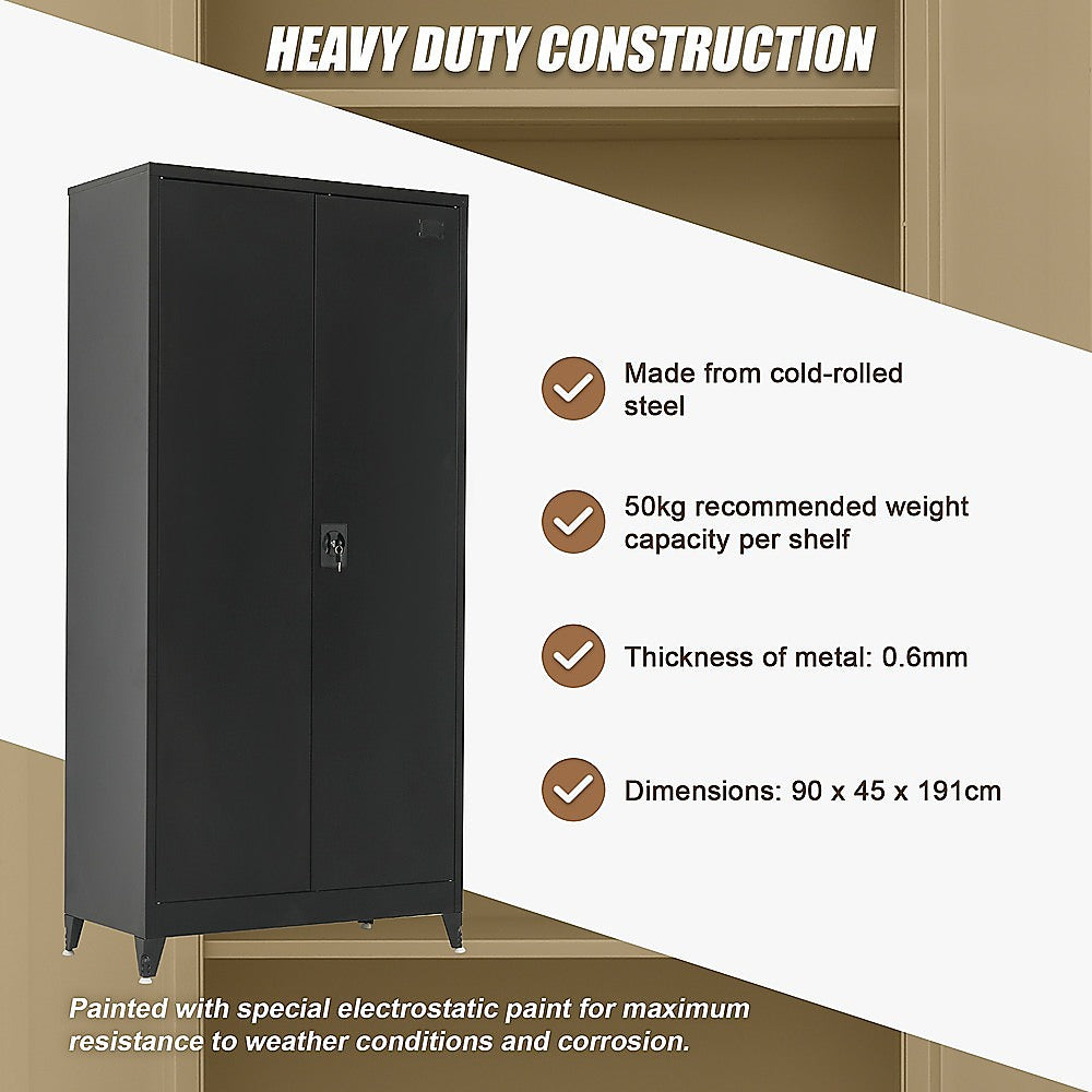 Two-Door Metal Cabinet Shelf Storage for Home Office Gym - TRENDZ