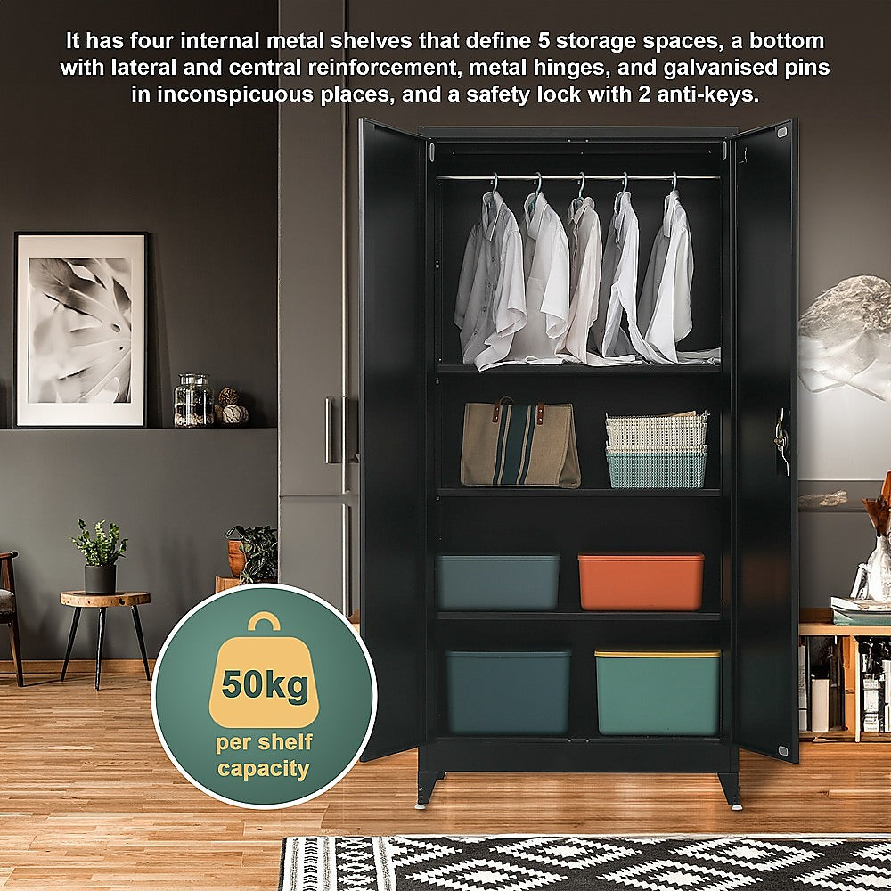 Two-Door Metal Cabinet Shelf Storage for Home Office Gym - TRENDZ