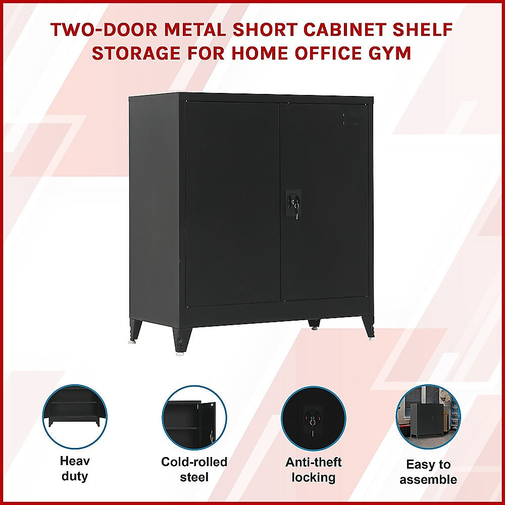 Two-Door Metal Short Cabinet Shelf Storage for Home Office Gym - TRENDZ