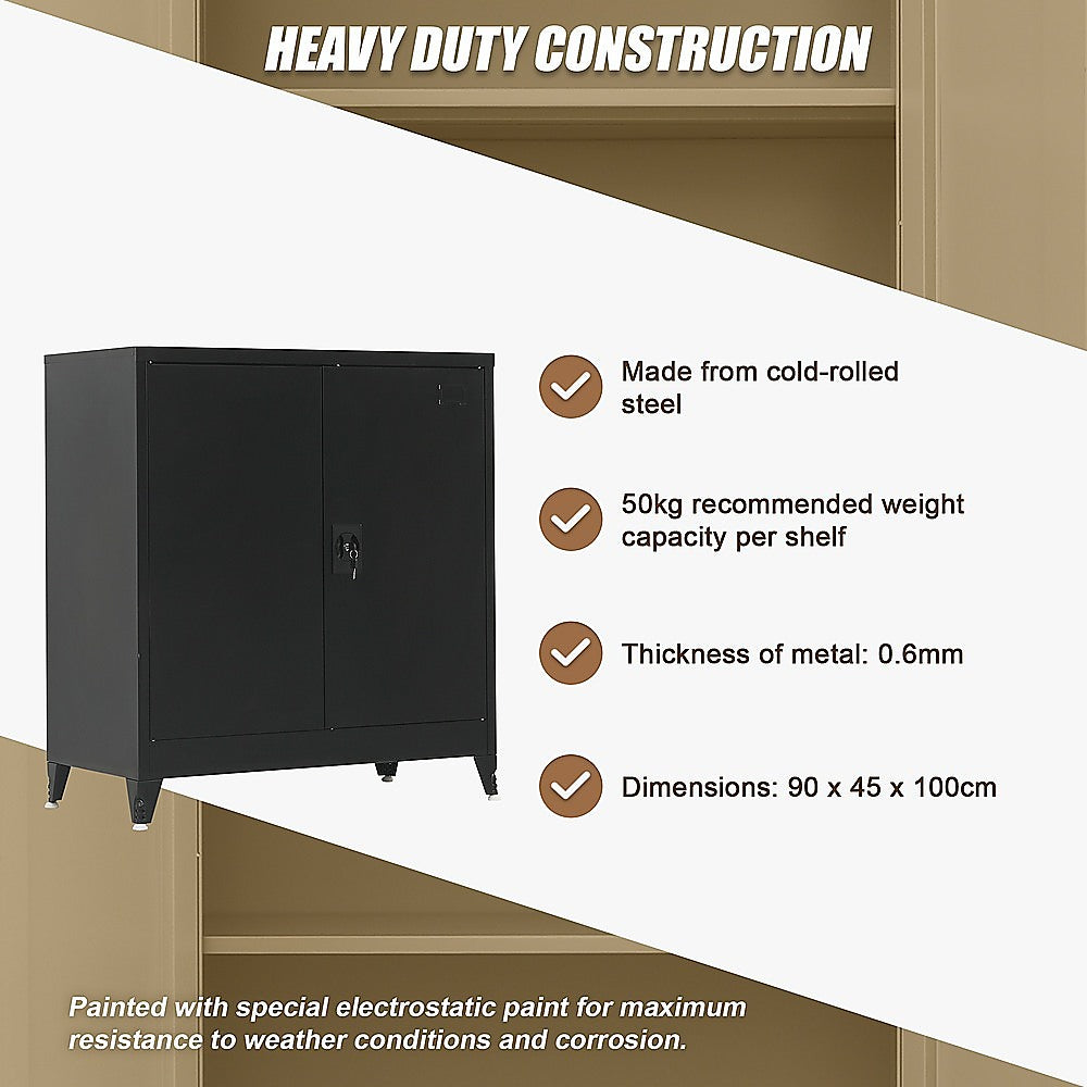 Two-Door Metal Short Cabinet Shelf Storage for Home Office Gym - TRENDZ