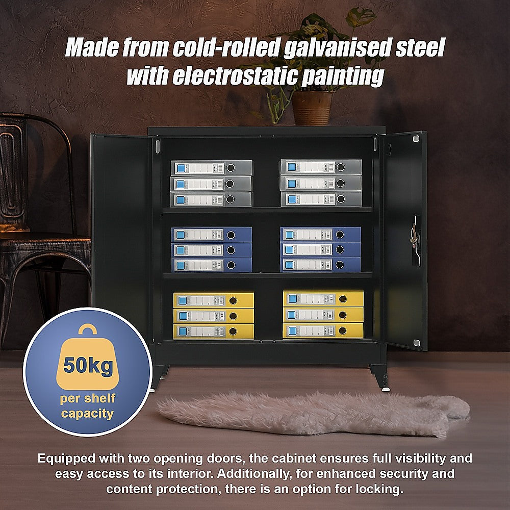 Two-Door Metal Short Cabinet Shelf Storage for Home Office Gym - TRENDZ
