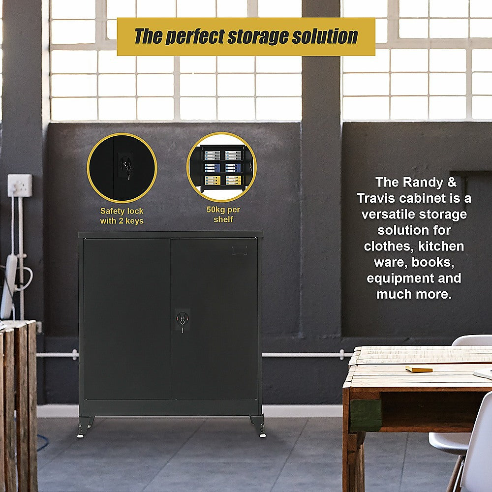 Two-Door Metal Short Cabinet Shelf Storage for Home Office Gym - TRENDZ