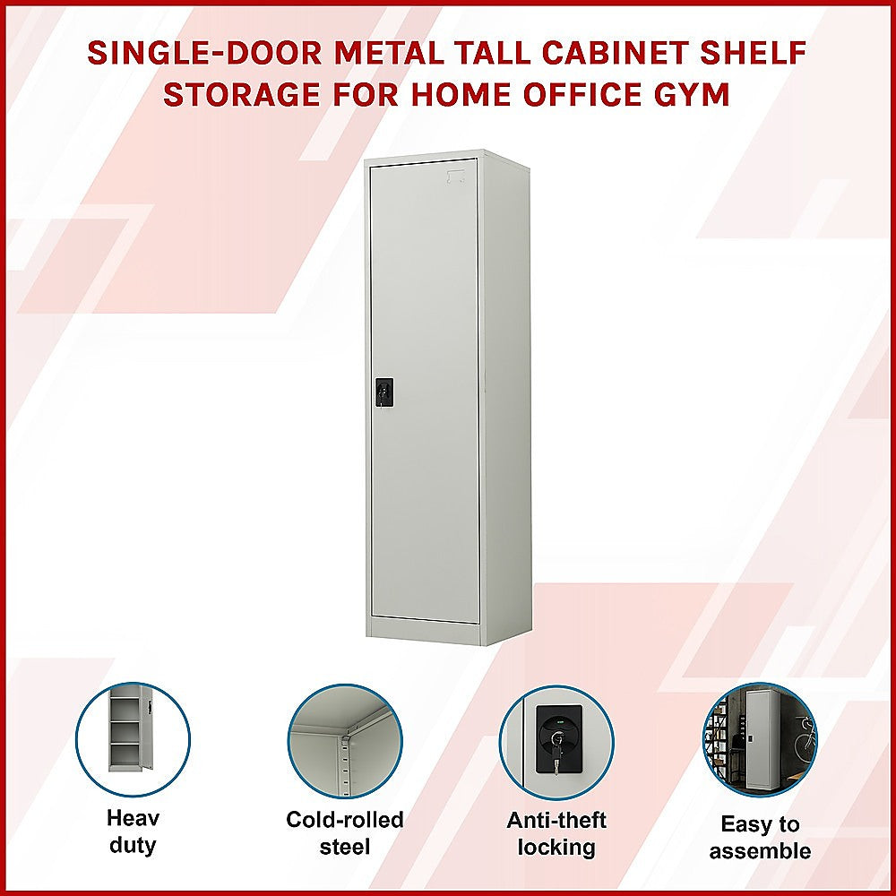 Single-Door Metal Tall Cabinet Shelf Storage for Home Office Gym - TRENDZ