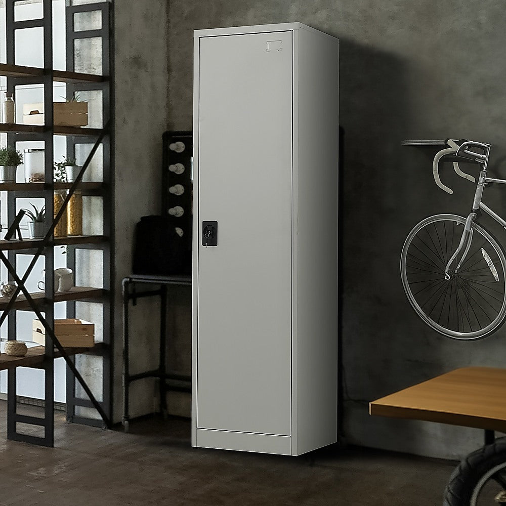 Single-Door Metal Tall Cabinet Shelf Storage for Home Office Gym - TRENDZ