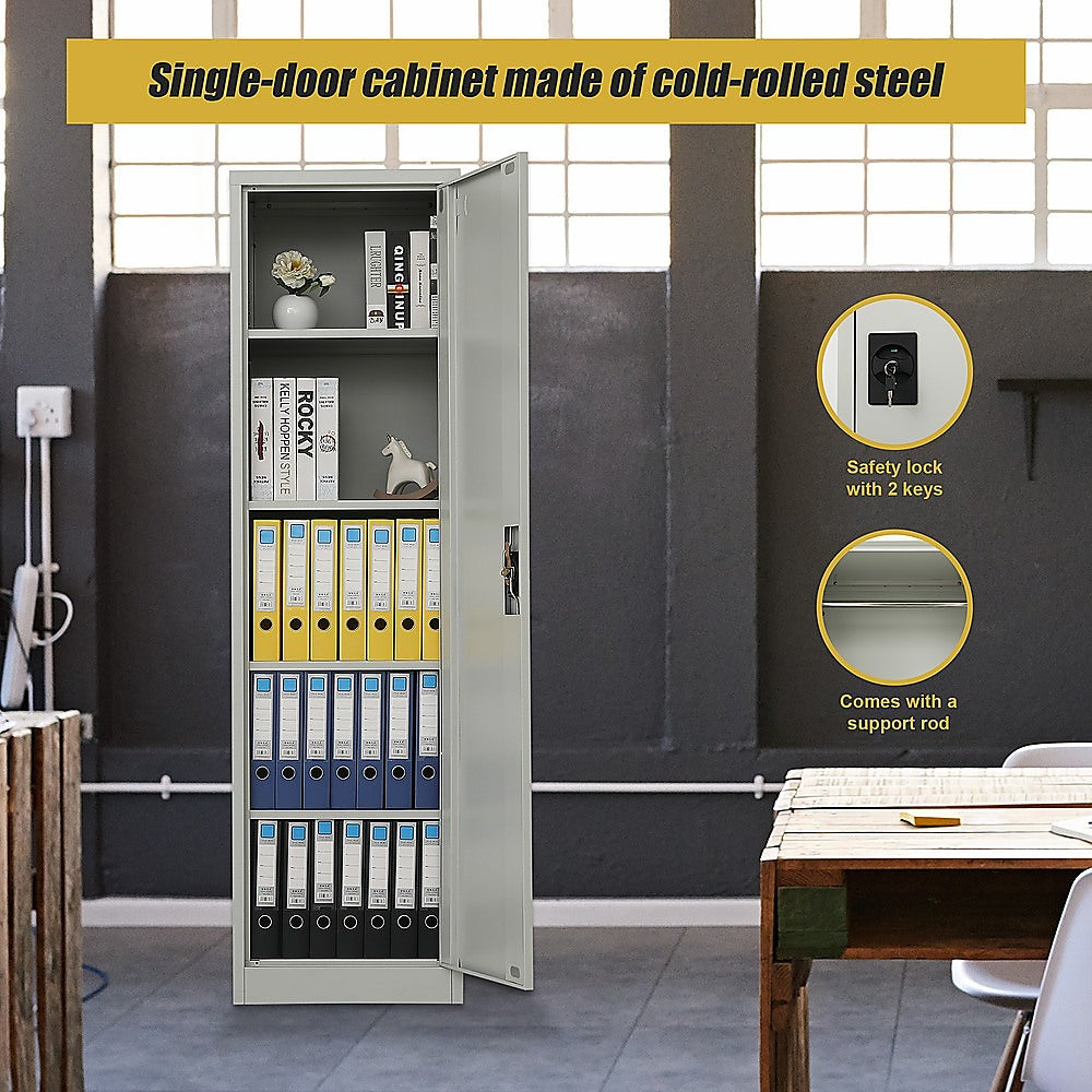 Single-Door Metal Tall Cabinet Shelf Storage for Home Office Gym - TRENDZ
