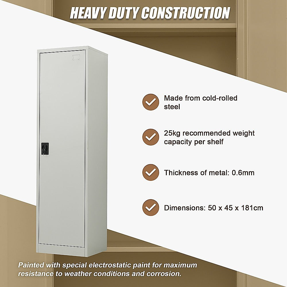 Single-Door Metal Tall Cabinet Shelf Storage for Home Office Gym - TRENDZ