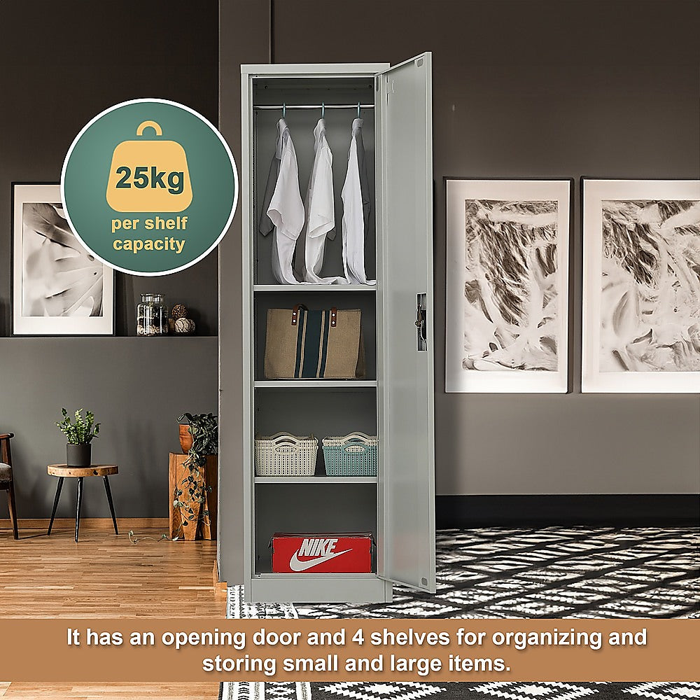Single-Door Metal Tall Cabinet Shelf Storage for Home Office Gym - TRENDZ