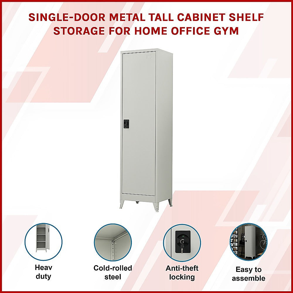 Single-Door Metal Tall Cabinet Shelf Storage for Home Office Gym - TRENDZ