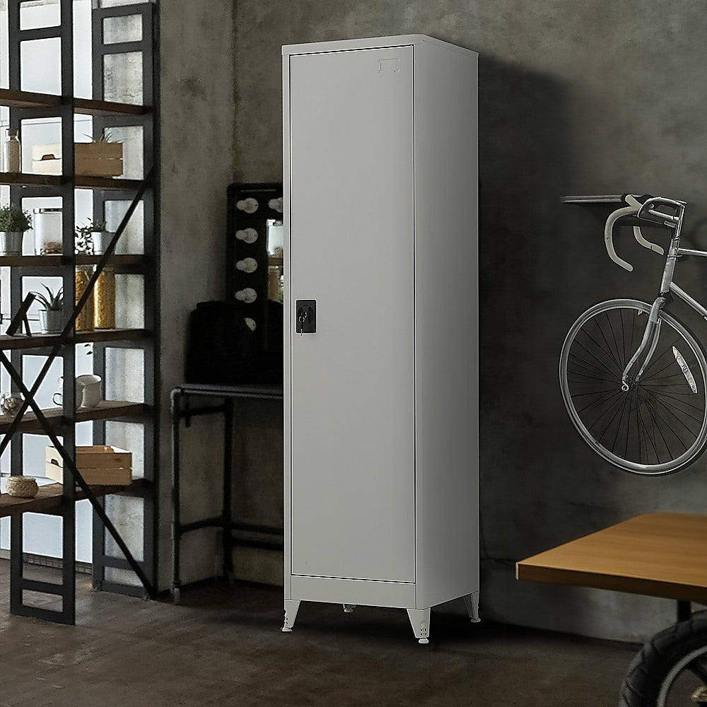 Single-Door Metal Tall Cabinet Shelf Storage for Home Office Gym - TRENDZ