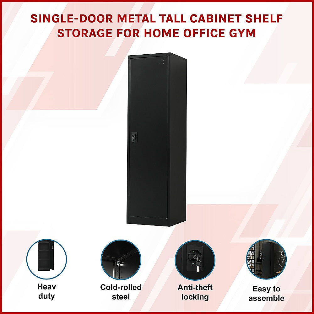 Single-Door Metal Tall Cabinet Shelf Storage for Home Office Gym - TRENDZ