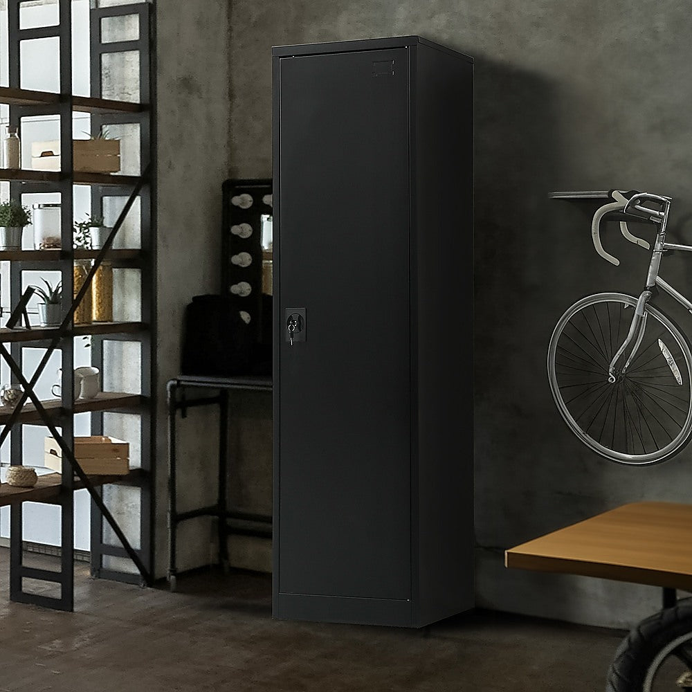 Single-Door Metal Tall Cabinet Shelf Storage for Home Office Gym - TRENDZ