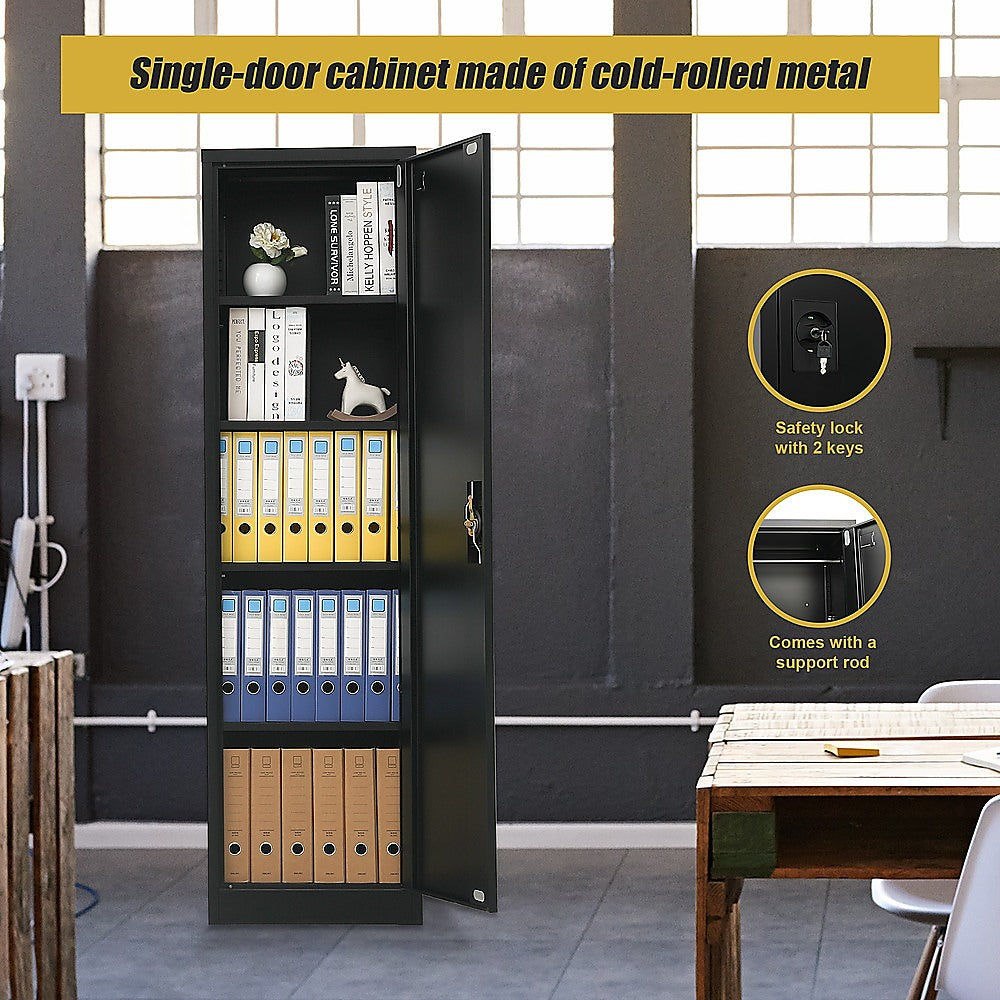 Single-Door Metal Tall Cabinet Shelf Storage for Home Office Gym - TRENDZ