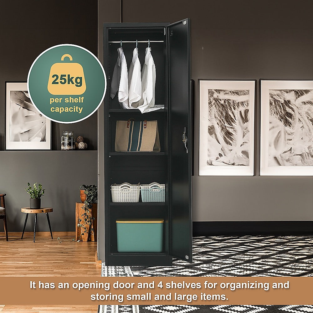 Single-Door Metal Tall Cabinet Shelf Storage for Home Office Gym - TRENDZ