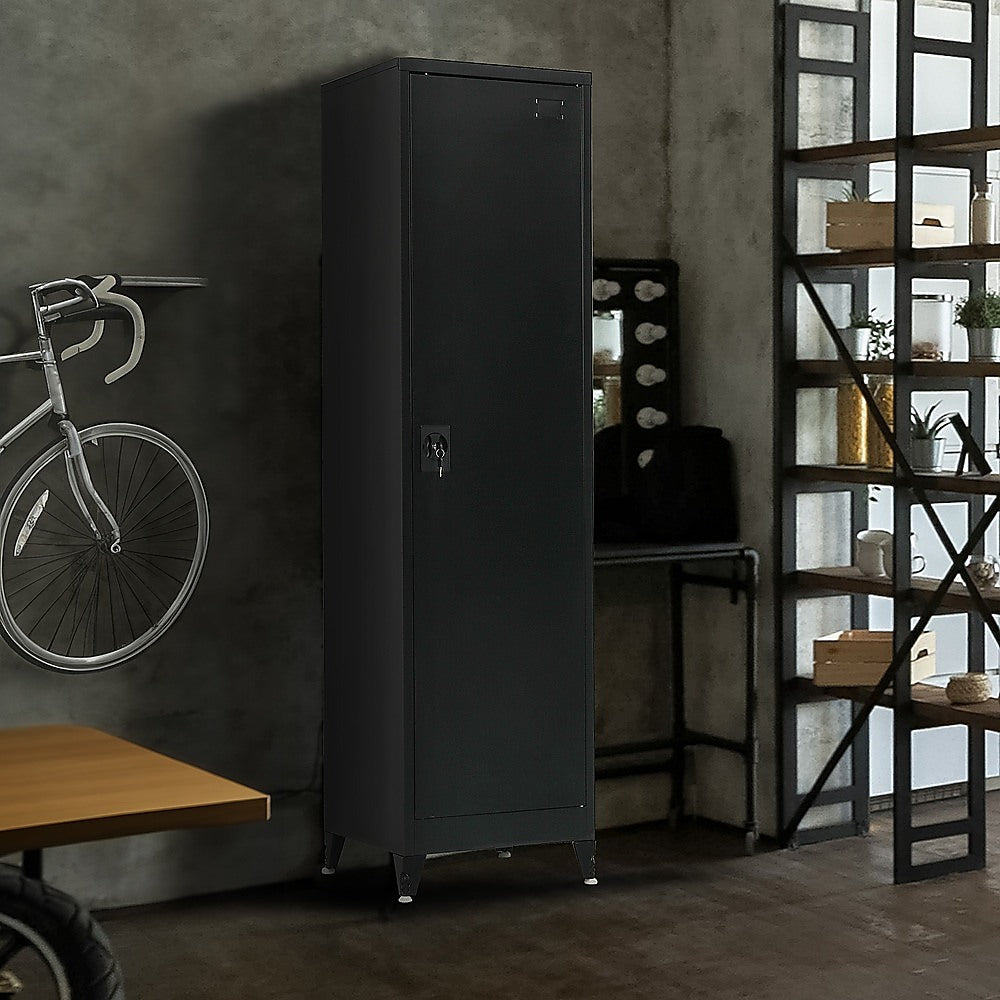 Single-Door Metal Tall Cabinet Shelf Storage for Home Office Gym - TRENDZ