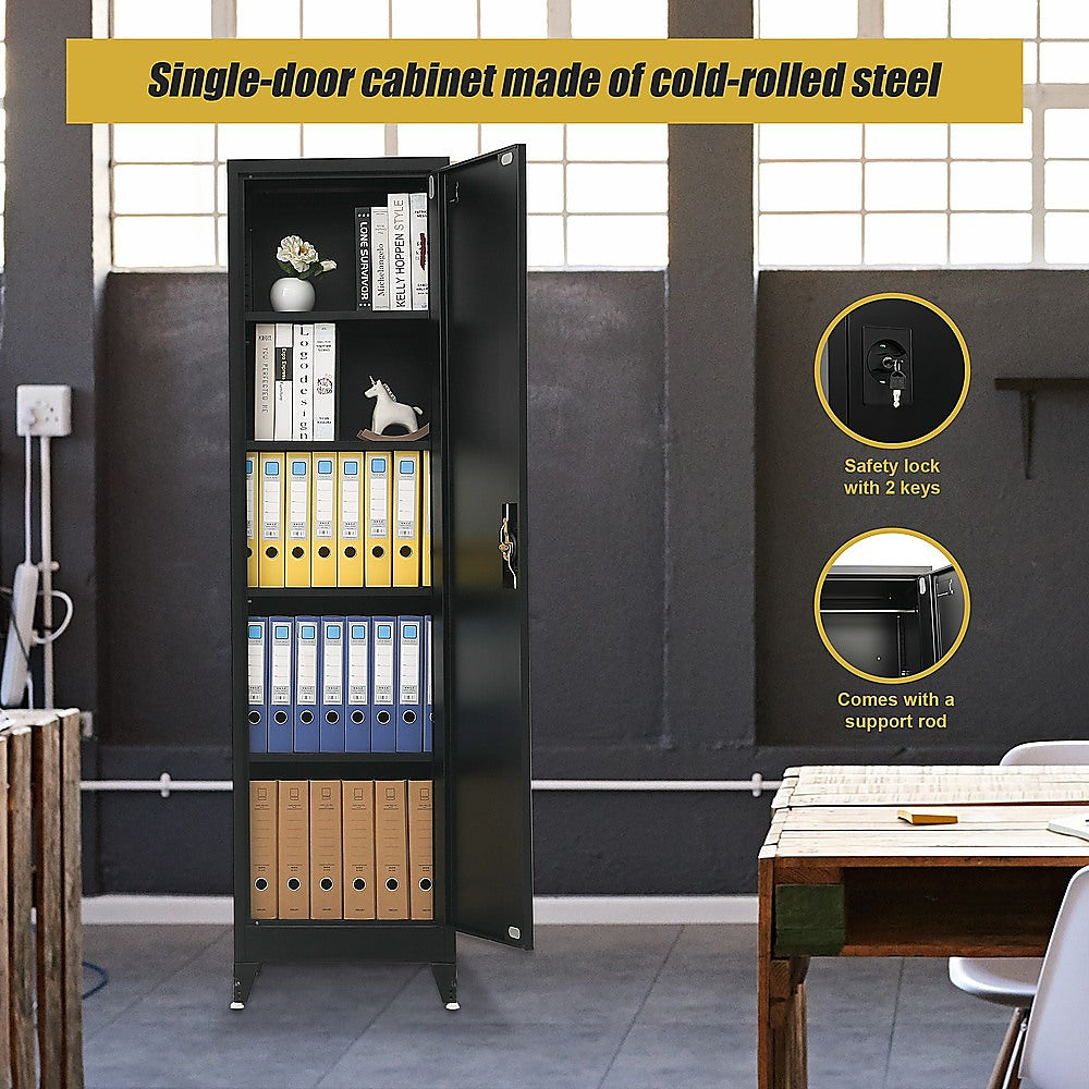 Single-Door Metal Tall Cabinet Shelf Storage for Home Office Gym - TRENDZ