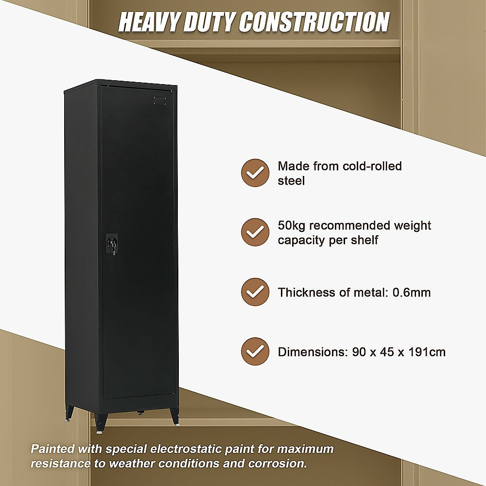 Single-Door Metal Tall Cabinet Shelf Storage for Home Office Gym - TRENDZ