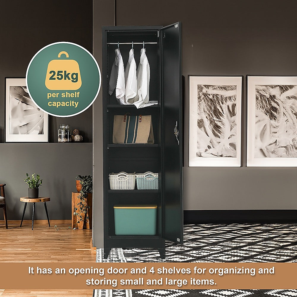 Single-Door Metal Tall Cabinet Shelf Storage for Home Office Gym - TRENDZ