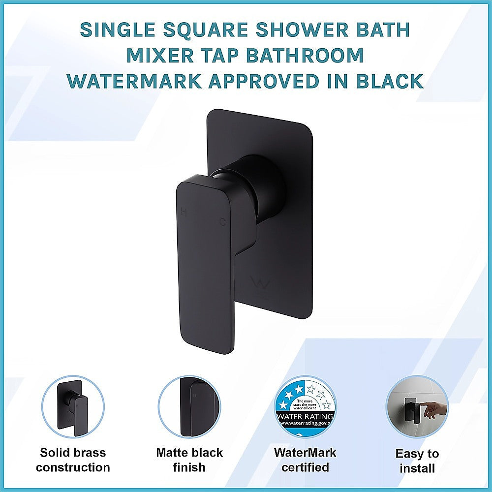 Single Square Shower Bath Mixer Tap Bathroom WATERMARK Approved in Black