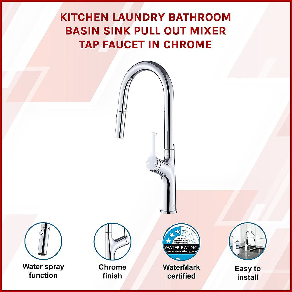 Kitchen Laundry Bathroom Basin Sink Pull Out Mixer Tap Faucet in Chrome - TRENDZ