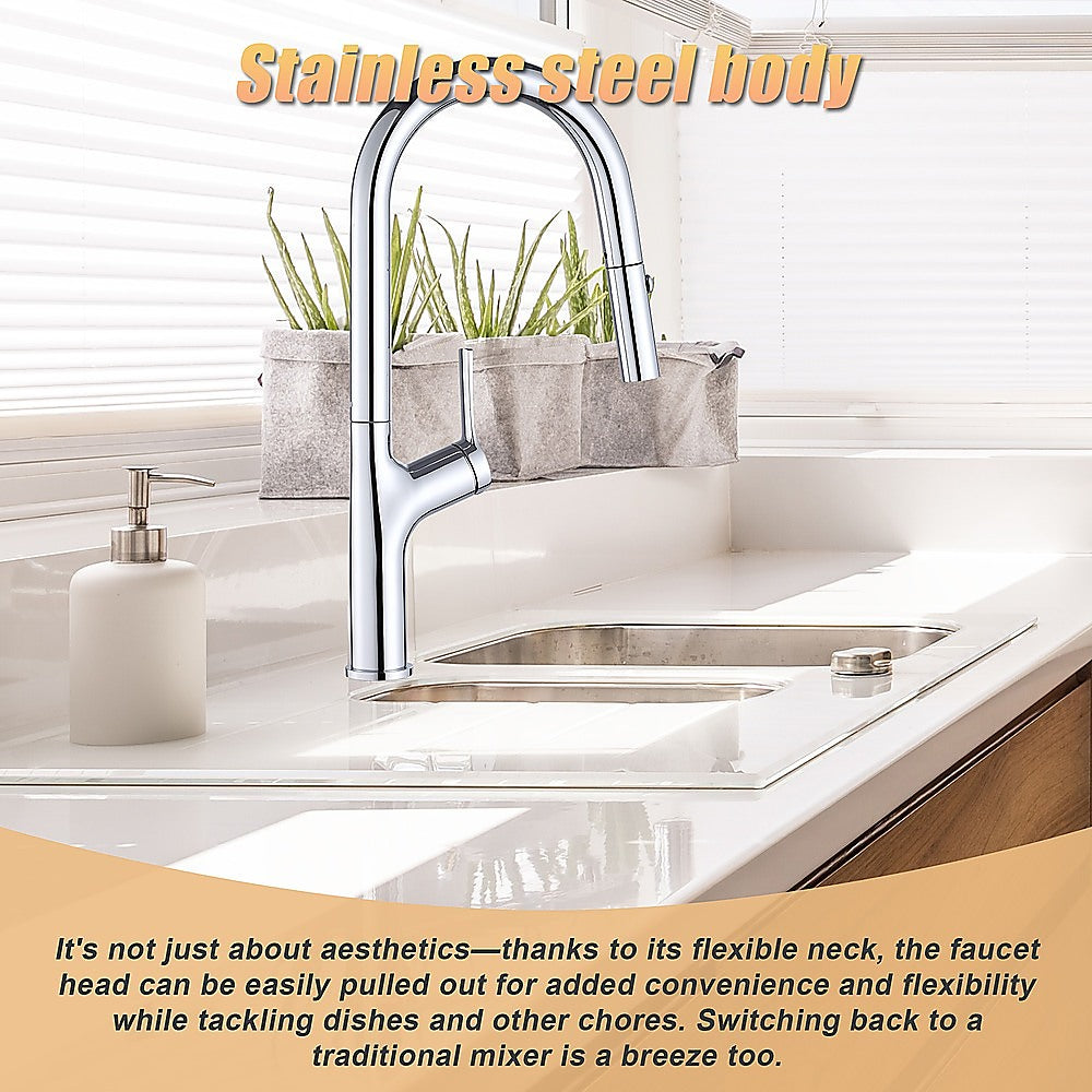 Kitchen Laundry Bathroom Basin Sink Pull Out Mixer Tap Faucet in Chrome - TRENDZ