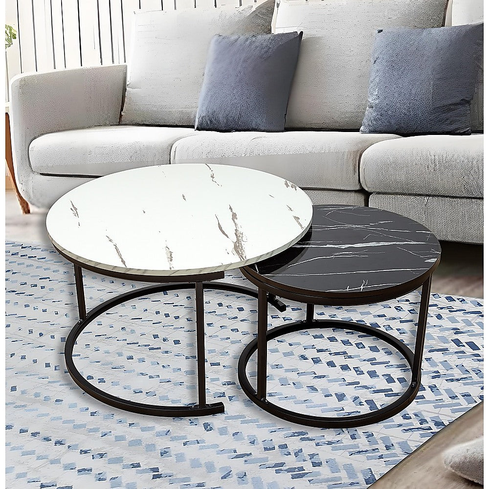 Coffee Table Round Marble Design Nesting Side Furniture - TRENDZ