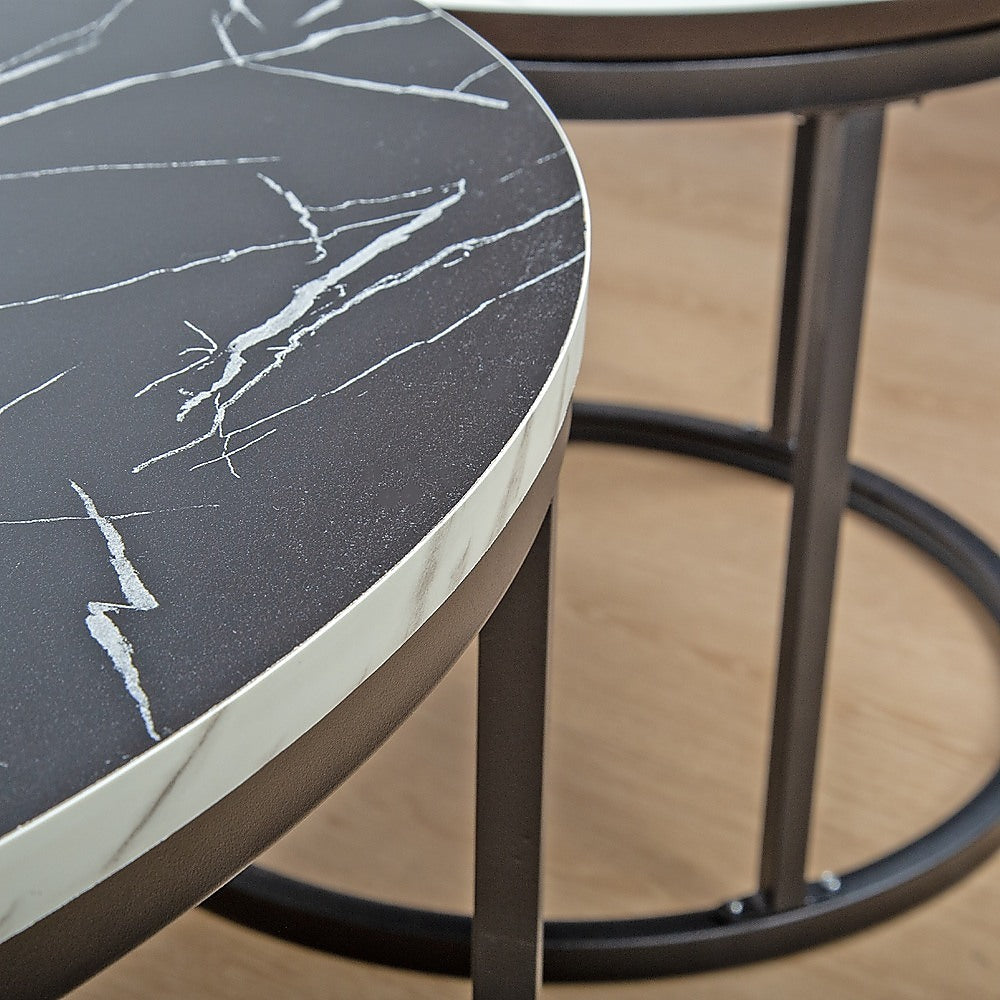 Coffee Table Round Marble Design Nesting Side Furniture - TRENDZ