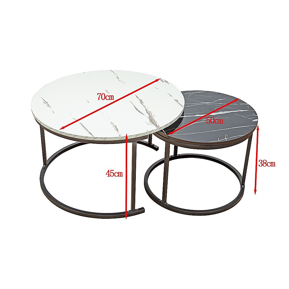 Coffee Table Round Marble Design Nesting Side Furniture - TRENDZ