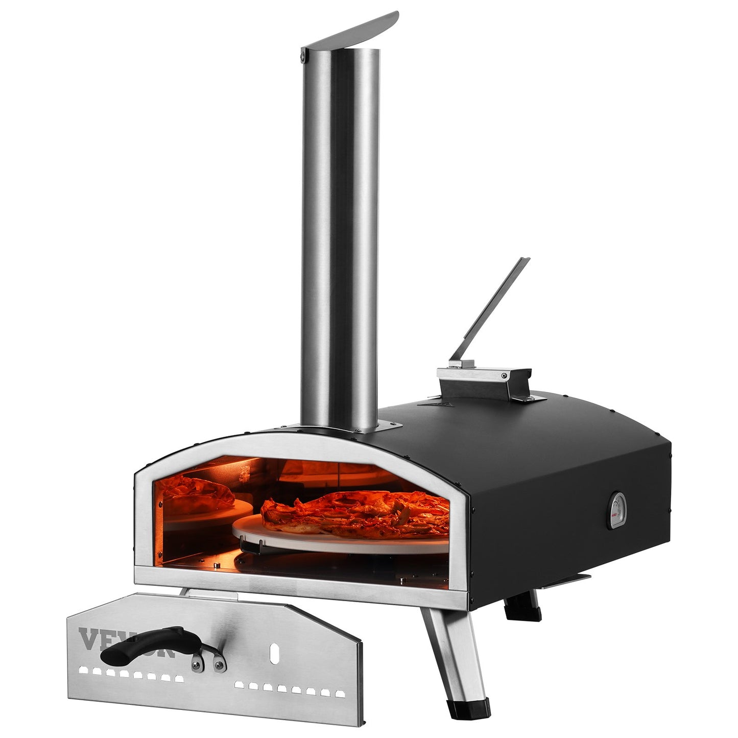 VEVOR Outdoor Pizza Oven, 12" Wood Fired Pizza Ovens, Pellet Pizza Stove with Built-in Thermometer, with Thickened Cordierite, Rotating Pizza Stone, Carry Bag, Shovel, Portable Pizza Maker for Outside Backyard Patio Camping Black