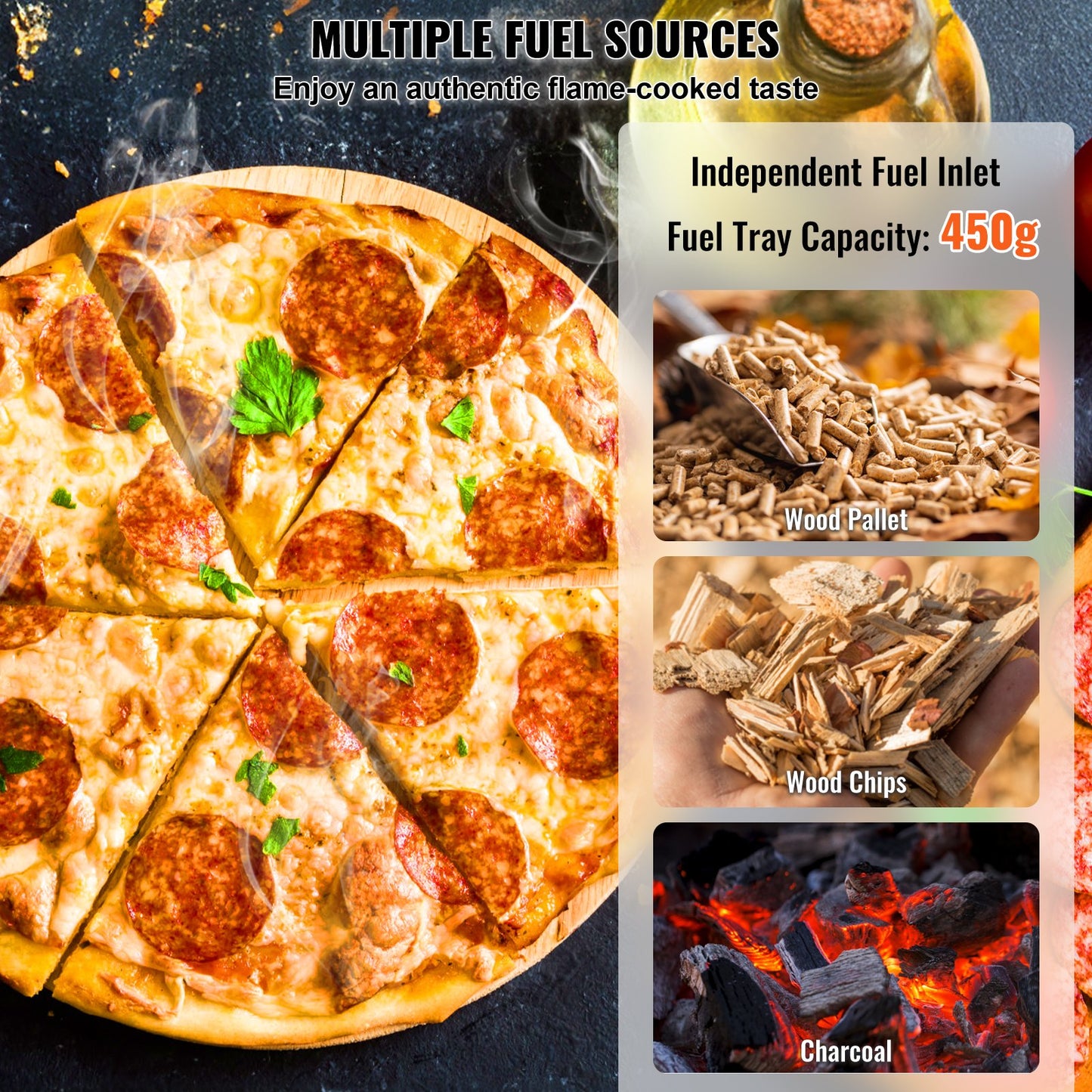 VEVOR Outdoor Pizza Oven, 12" Wood Fired Pizza Ovens, Pellet Pizza Stove with Built-in Thermometer, with Thickened Cordierite, Rotating Pizza Stone, Carry Bag, Shovel, Portable Pizza Maker for Outside Backyard Patio Camping Black