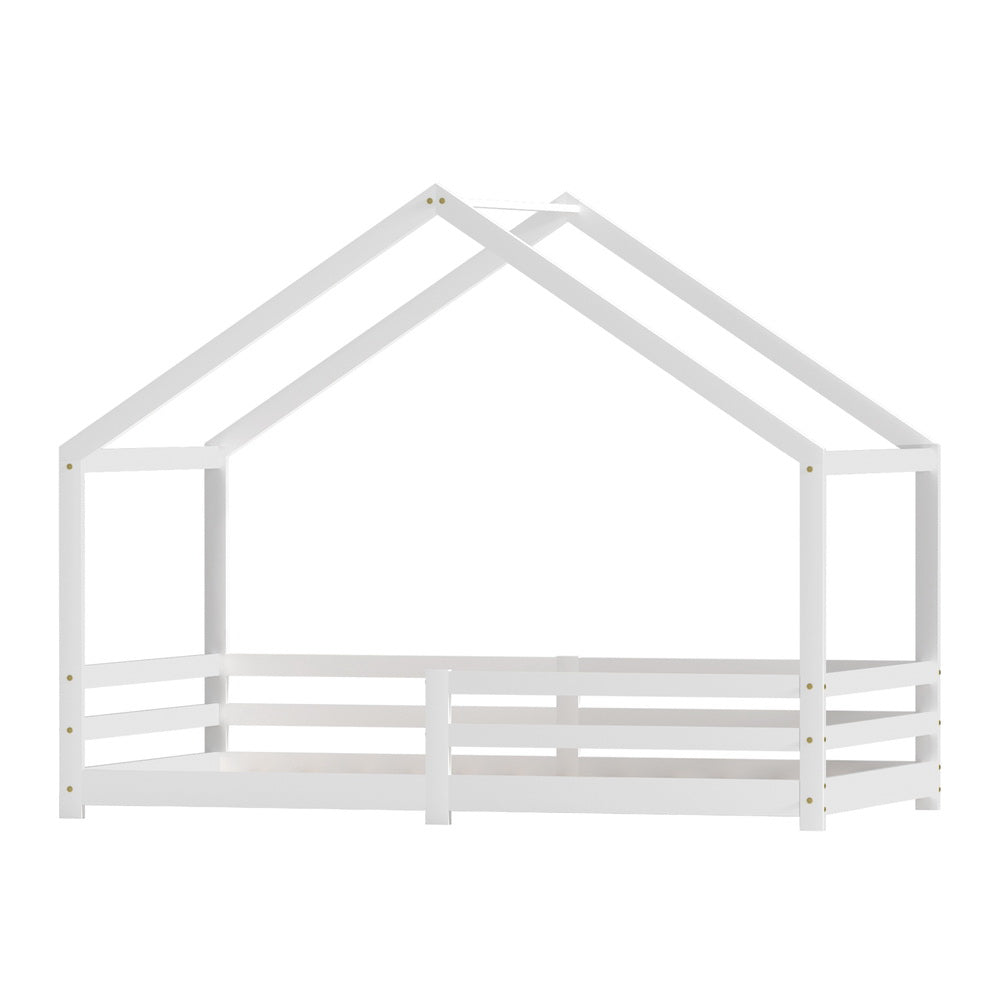 Artiss Bed Frame Wooden Kids Single House Frame White AMOS - TRENDZ