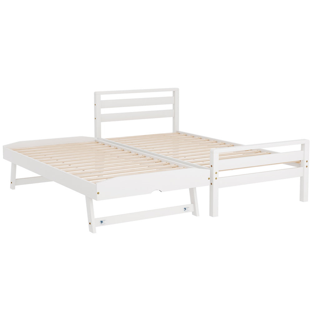 Artiss Bed Frame Single Size 2-in-1 Trundle Wooden White AVIS - TRENDZ