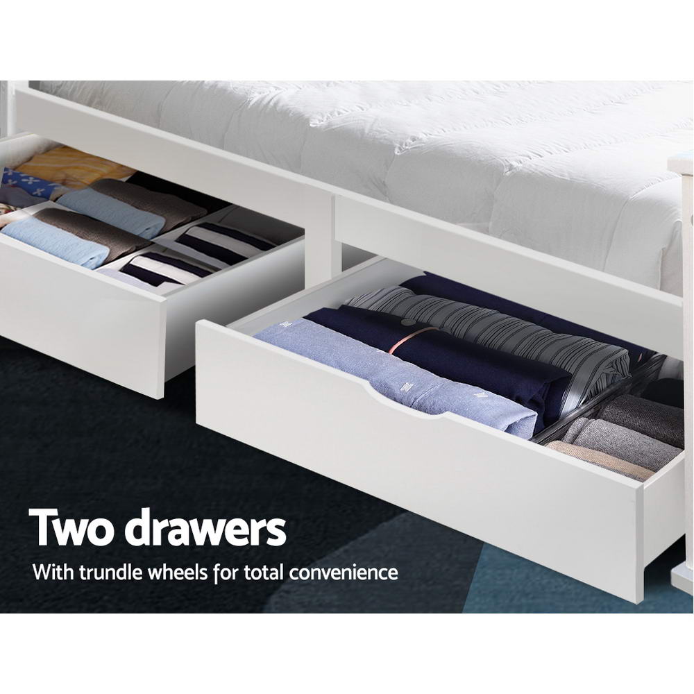 Artiss Bed Frame Single Size Wooden with 2 Drawers White RIO - TRENDZ