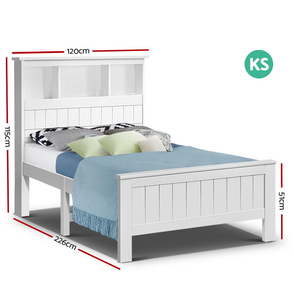 Artiss Bed Frame King Single Size Wooden with 3 Shelves Bed Head White - TRENDZ