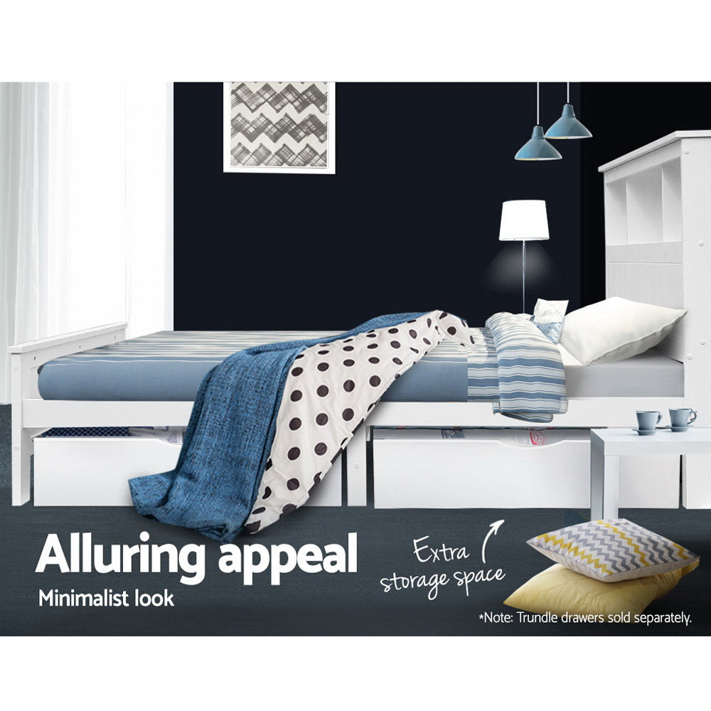 Artiss Bed Frame King Single Size Wooden with 3 Shelves Bed Head White - TRENDZ