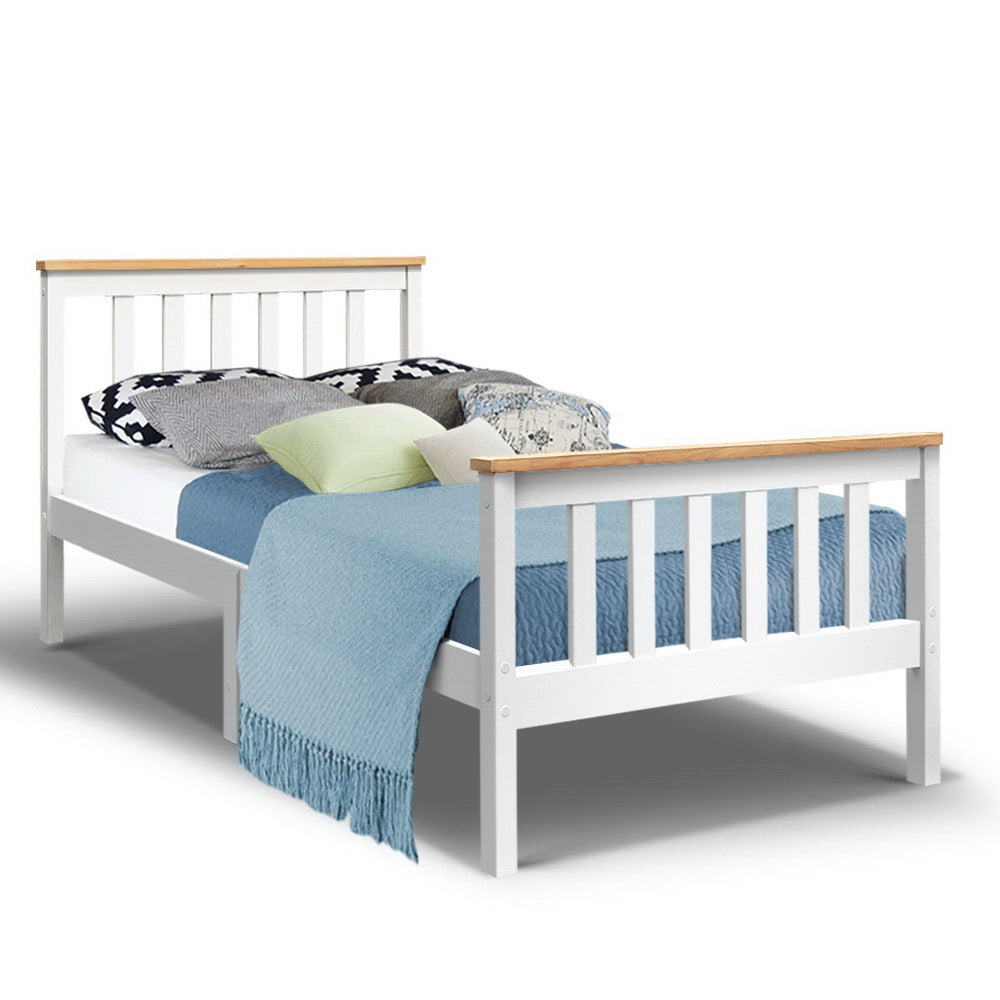 Artiss Bed Frame Single Size Wooden White PONY - TRENDZ