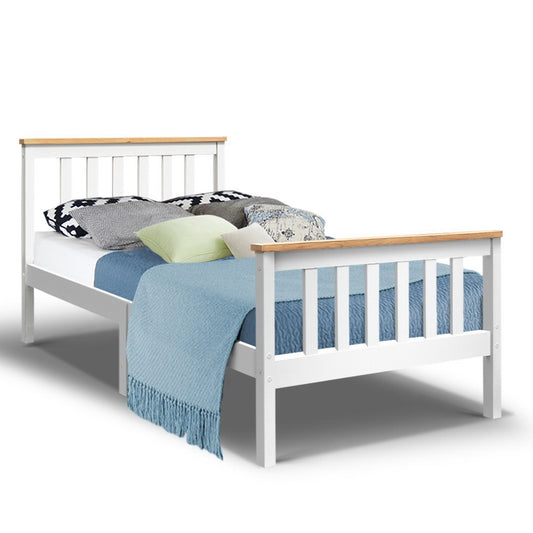 Artiss Bed Frame Single Size Wooden White PONY - TRENDZ