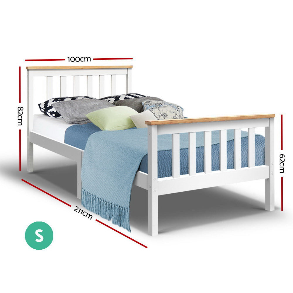 Artiss Bed Frame Single Size Wooden White PONY - TRENDZ