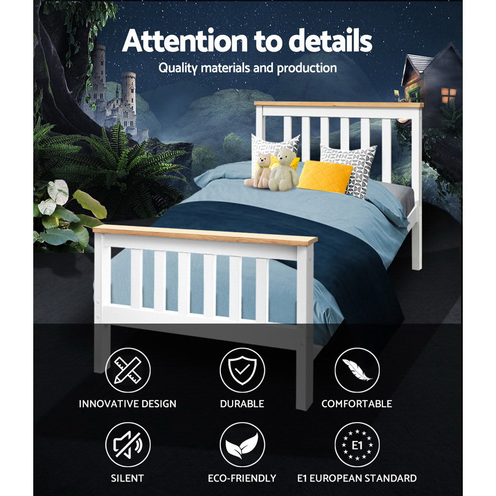 Artiss Bed Frame Single Size Wooden White PONY - TRENDZ