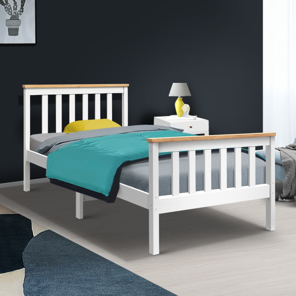 Artiss Bed Frame Single Size Wooden White PONY - TRENDZ