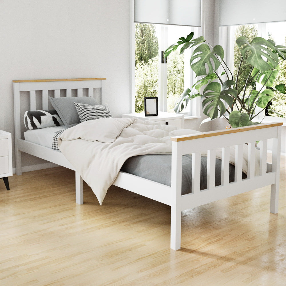 Artiss Bed Frame Single Size Wooden White PONY - TRENDZ