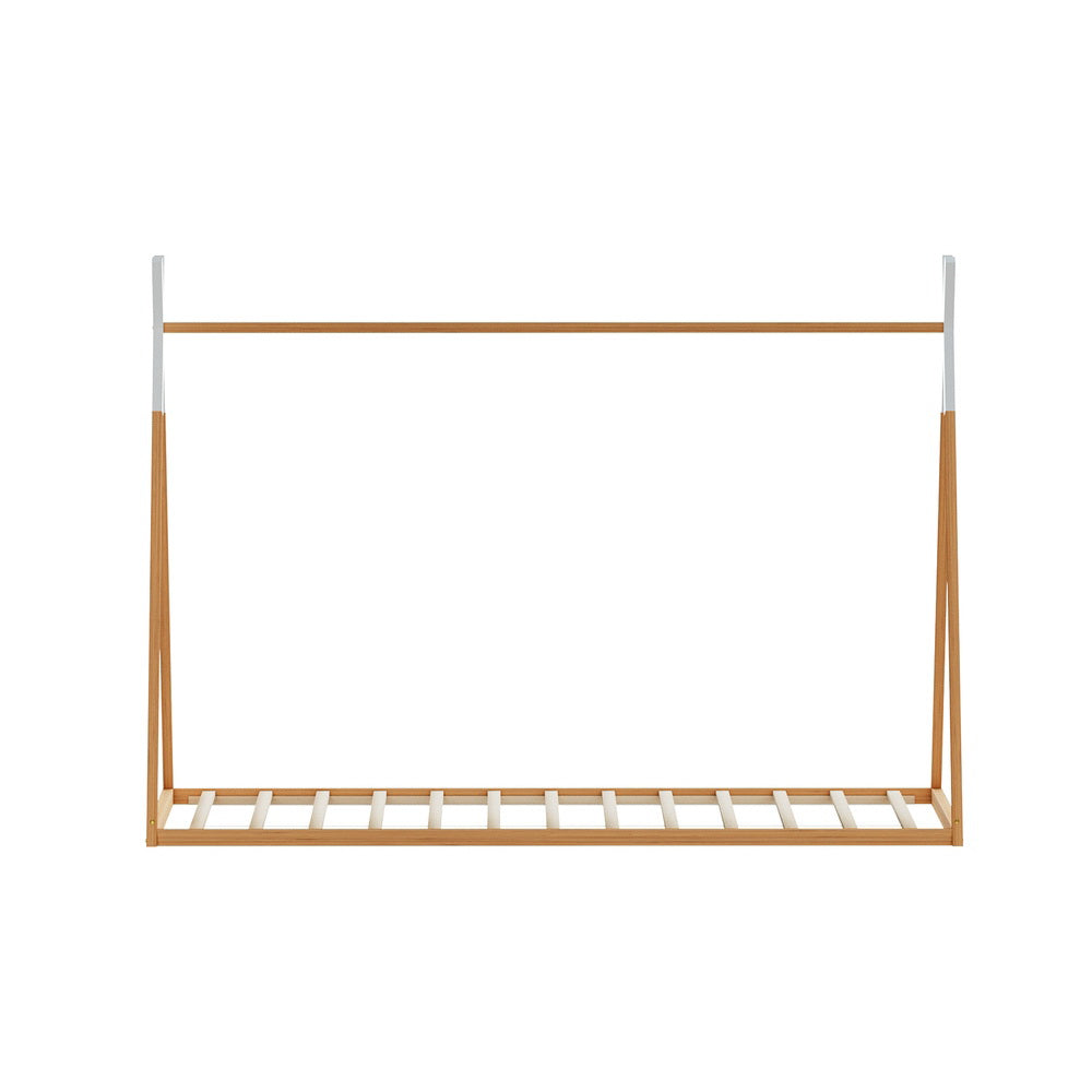 Artiss Bed Frame Wooden Kids House Single Frame Oak ENID - TRENDZ