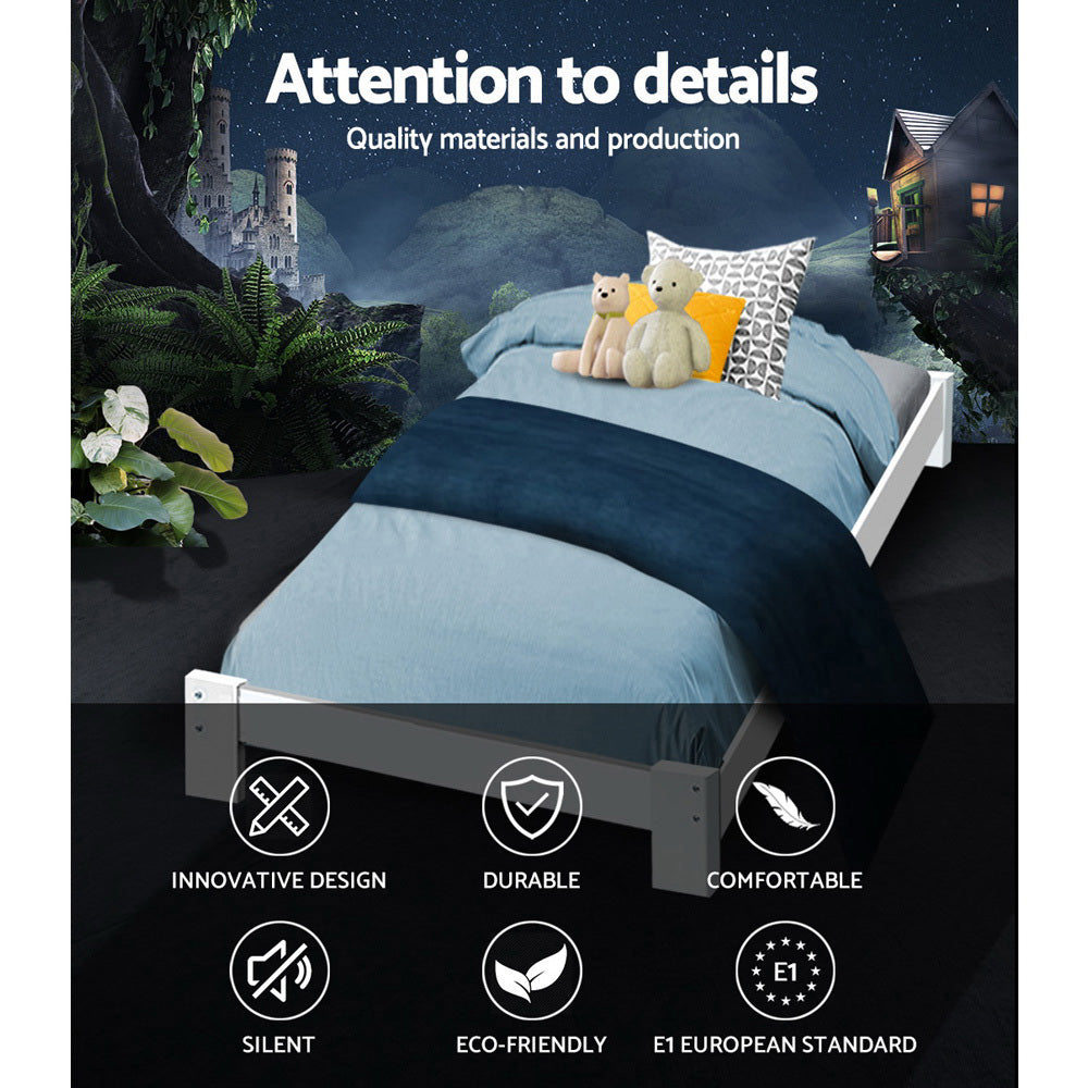 Artiss Bed Frame King Single Size Wooden White JADE - TRENDZ