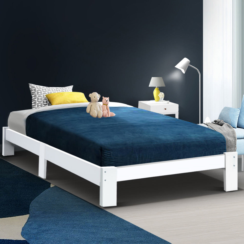 Artiss Bed Frame King Single Size Wooden White JADE - TRENDZ
