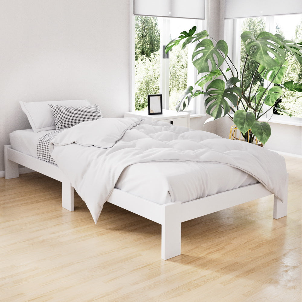 Artiss Bed Frame King Single Size Wooden White JADE - TRENDZ