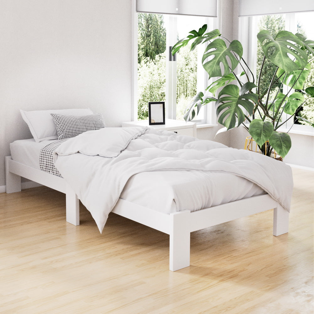 Artiss Bed Frame Single Size Wooden White JADE - TRENDZ